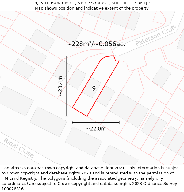 9, PATERSON CROFT, STOCKSBRIDGE, SHEFFIELD, S36 1JP: Plot and title map