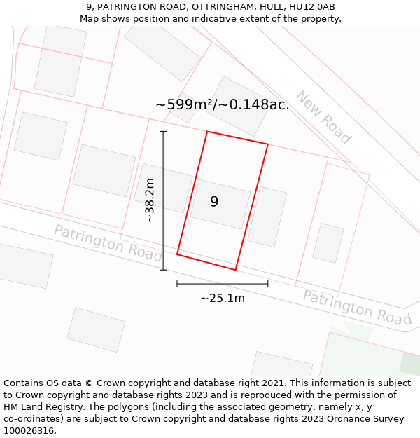 9, PATRINGTON ROAD, OTTRINGHAM, HULL, HU12 0AB: Plot and title map