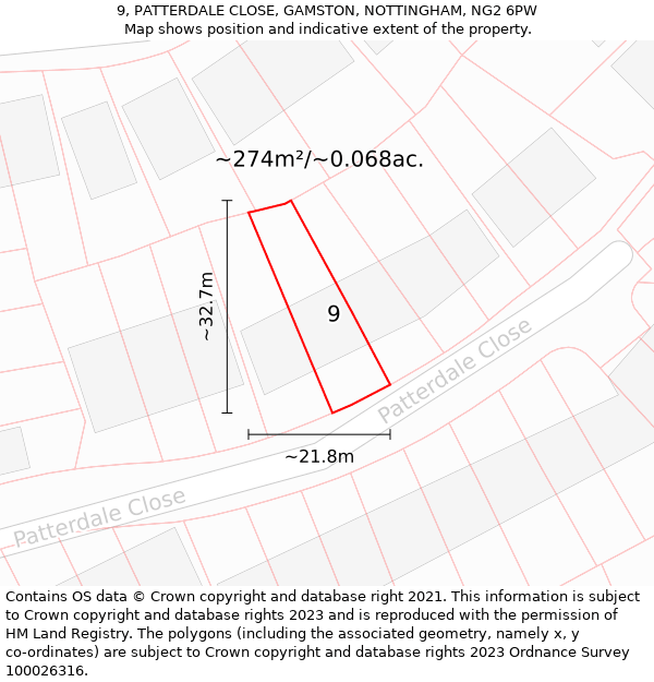 9, PATTERDALE CLOSE, GAMSTON, NOTTINGHAM, NG2 6PW: Plot and title map