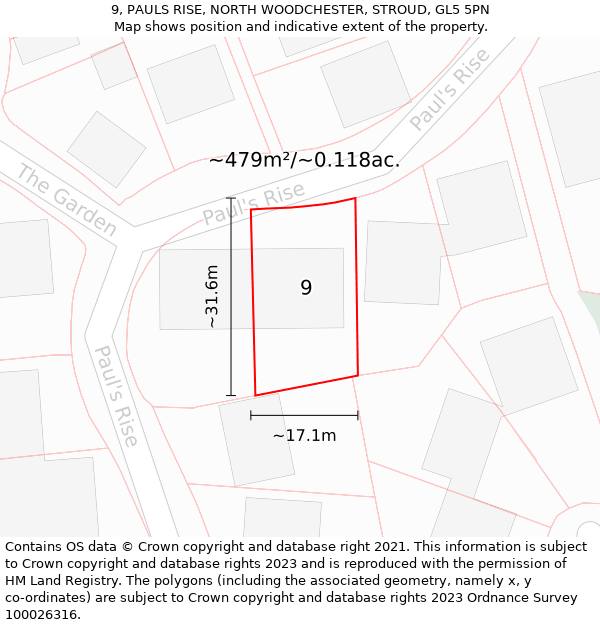 9, PAULS RISE, NORTH WOODCHESTER, STROUD, GL5 5PN: Plot and title map