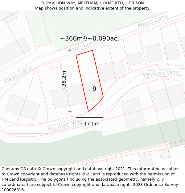 9, PAVILION WAY, MELTHAM, HOLMFIRTH, HD9 5QN: Plot and title map