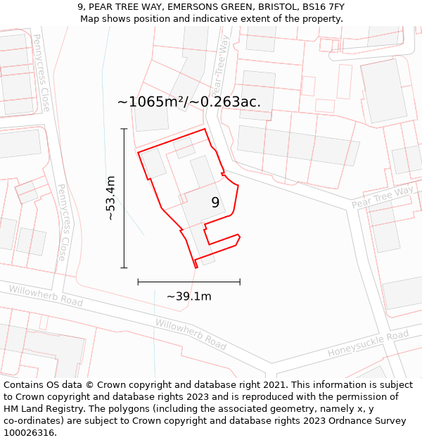 9, PEAR TREE WAY, EMERSONS GREEN, BRISTOL, BS16 7FY: Plot and title map