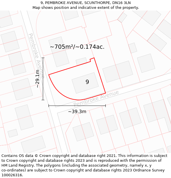 9, PEMBROKE AVENUE, SCUNTHORPE, DN16 3LN: Plot and title map