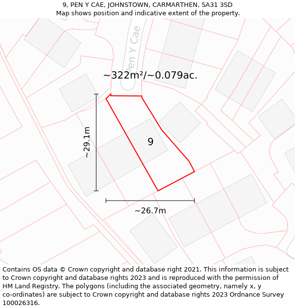 9, PEN Y CAE, JOHNSTOWN, CARMARTHEN, SA31 3SD: Plot and title map