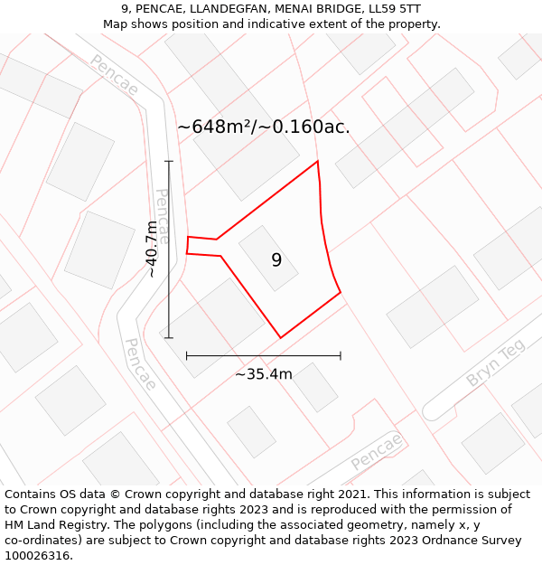 9, PENCAE, LLANDEGFAN, MENAI BRIDGE, LL59 5TT: Plot and title map