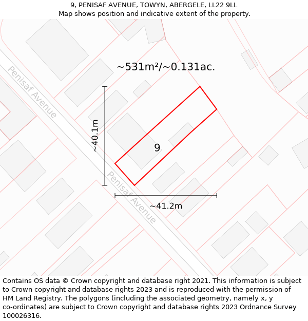 9, PENISAF AVENUE, TOWYN, ABERGELE, LL22 9LL: Plot and title map