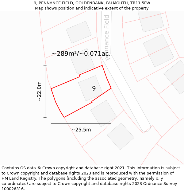 9, PENNANCE FIELD, GOLDENBANK, FALMOUTH, TR11 5FW: Plot and title map