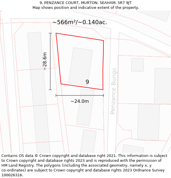 9, PENZANCE COURT, MURTON, SEAHAM, SR7 9JT: Plot and title map