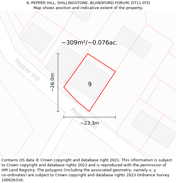 9, PEPPER HILL, SHILLINGSTONE, BLANDFORD FORUM, DT11 0TD: Plot and title map