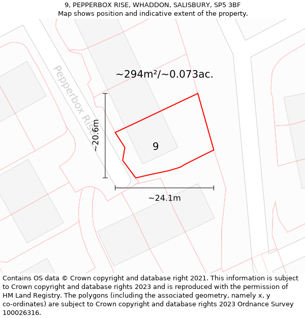 9, PEPPERBOX RISE, WHADDON, SALISBURY, SP5 3BF: Plot and title map