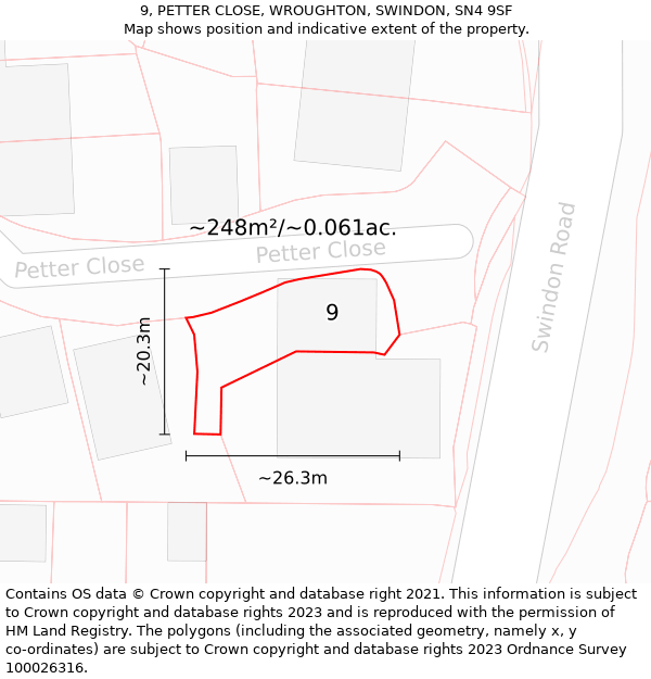 9, PETTER CLOSE, WROUGHTON, SWINDON, SN4 9SF: Plot and title map