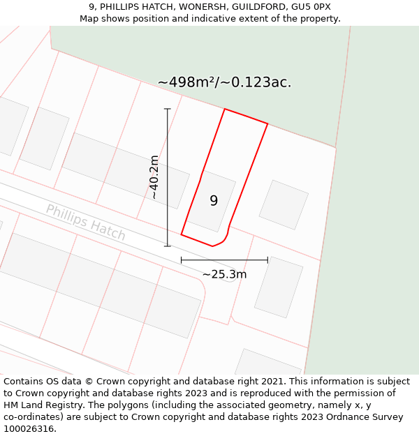 9, PHILLIPS HATCH, WONERSH, GUILDFORD, GU5 0PX: Plot and title map