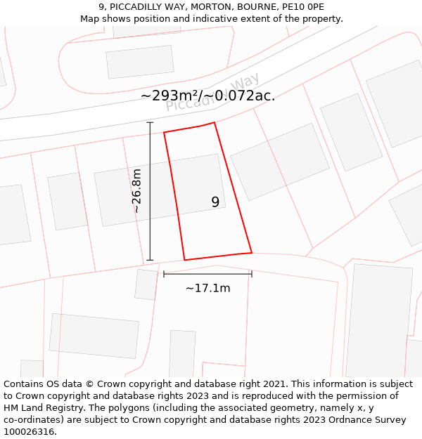 9, PICCADILLY WAY, MORTON, BOURNE, PE10 0PE: Plot and title map