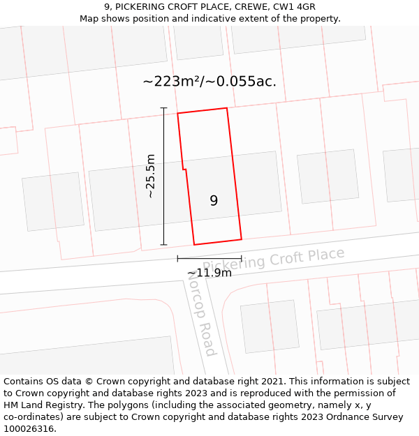 9, PICKERING CROFT PLACE, CREWE, CW1 4GR: Plot and title map