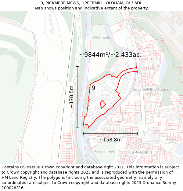 9, PICKMERE MEWS, UPPERMILL, OLDHAM, OL3 6DL: Plot and title map