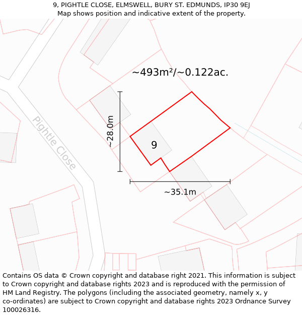 9, PIGHTLE CLOSE, ELMSWELL, BURY ST. EDMUNDS, IP30 9EJ: Plot and title map