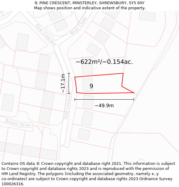 9, PINE CRESCENT, MINSTERLEY, SHREWSBURY, SY5 0AY: Plot and title map