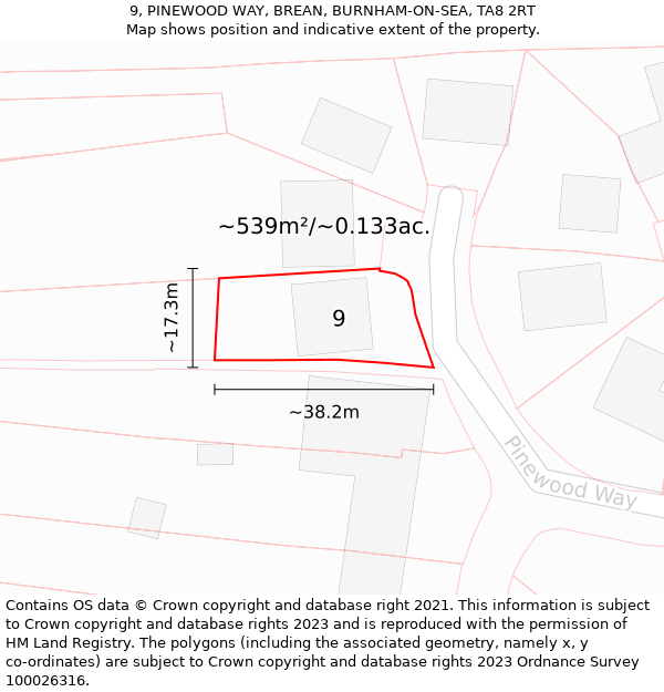 9, PINEWOOD WAY, BREAN, BURNHAM-ON-SEA, TA8 2RT: Plot and title map