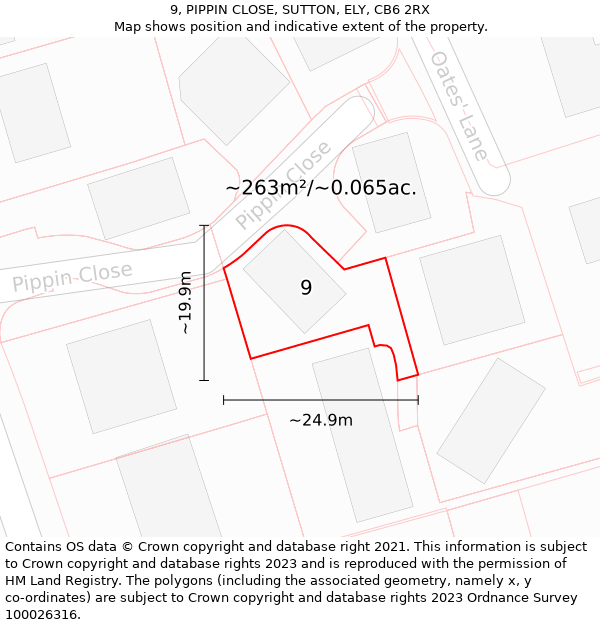 9, PIPPIN CLOSE, SUTTON, ELY, CB6 2RX: Plot and title map