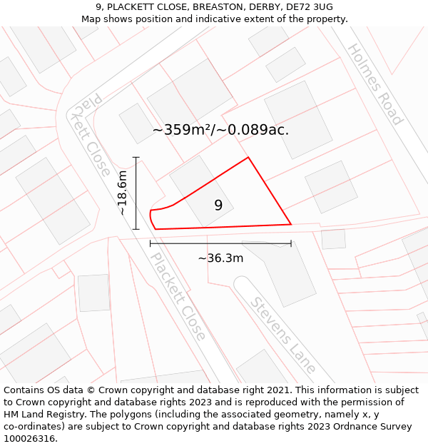 9, PLACKETT CLOSE, BREASTON, DERBY, DE72 3UG: Plot and title map