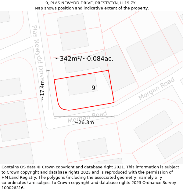 9, PLAS NEWYDD DRIVE, PRESTATYN, LL19 7YL: Plot and title map