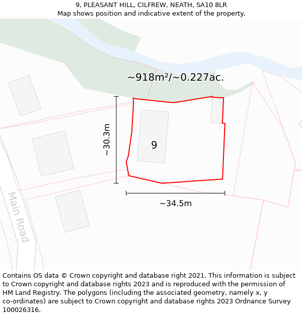 9, PLEASANT HILL, CILFREW, NEATH, SA10 8LR: Plot and title map