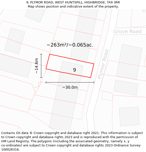 9, PLYMOR ROAD, WEST HUNTSPILL, HIGHBRIDGE, TA9 3RR: Plot and title map