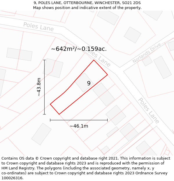 9, POLES LANE, OTTERBOURNE, WINCHESTER, SO21 2DS: Plot and title map