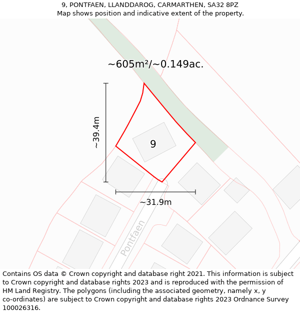 9, PONTFAEN, LLANDDAROG, CARMARTHEN, SA32 8PZ: Plot and title map