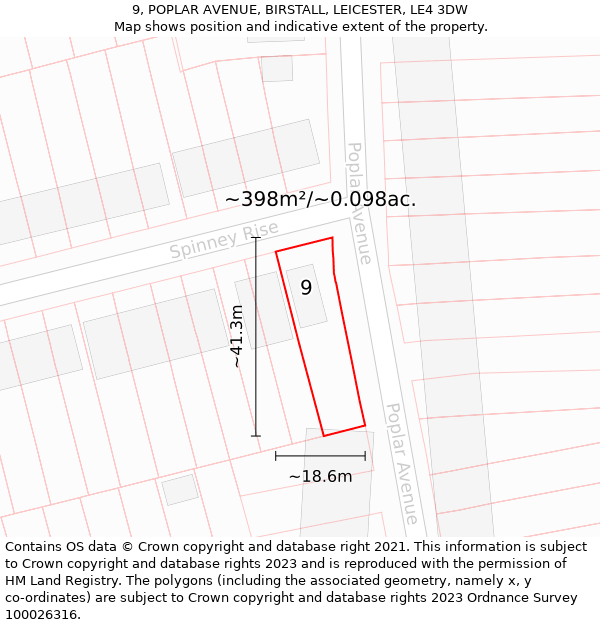 9, POPLAR AVENUE, BIRSTALL, LEICESTER, LE4 3DW: Plot and title map