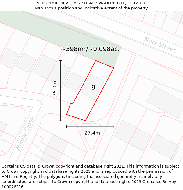 9, POPLAR DRIVE, MEASHAM, SWADLINCOTE, DE12 7LU: Plot and title map