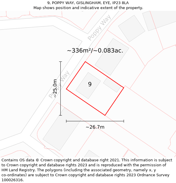 9, POPPY WAY, GISLINGHAM, EYE, IP23 8LA: Plot and title map