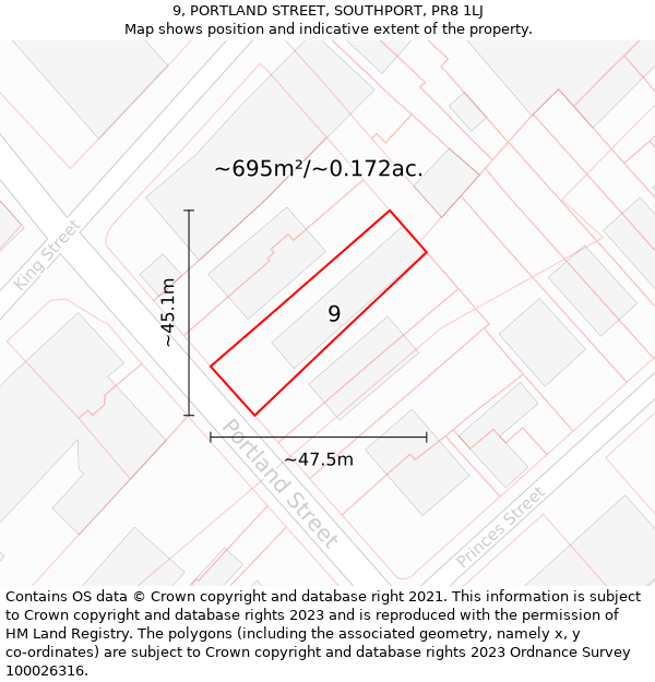 9, PORTLAND STREET, SOUTHPORT, PR8 1LJ: Plot and title map