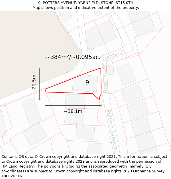 9, POTTERS AVENUE, YARNFIELD, STONE, ST15 0TH: Plot and title map