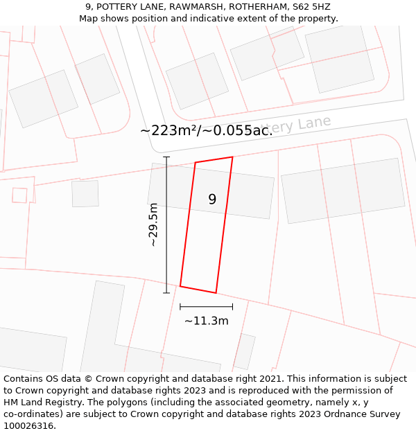 9, POTTERY LANE, RAWMARSH, ROTHERHAM, S62 5HZ: Plot and title map