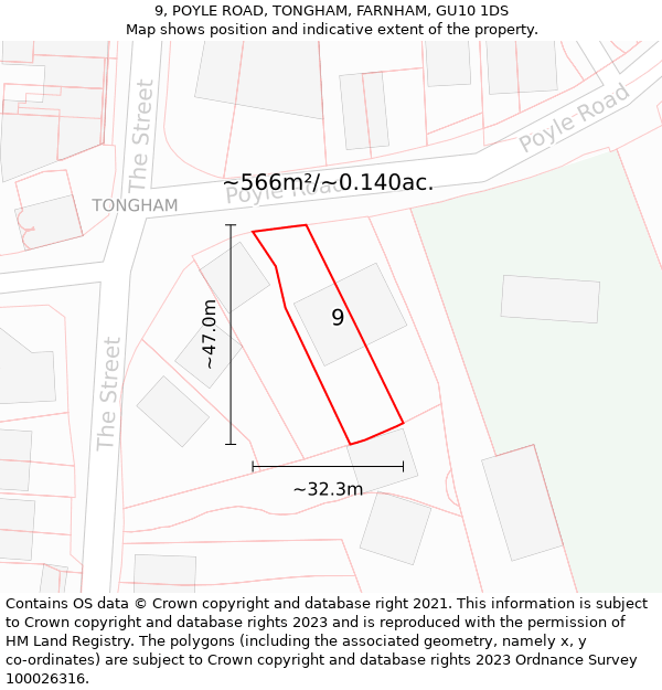 9, POYLE ROAD, TONGHAM, FARNHAM, GU10 1DS: Plot and title map