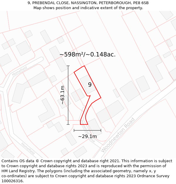 9, PREBENDAL CLOSE, NASSINGTON, PETERBOROUGH, PE8 6SB: Plot and title map