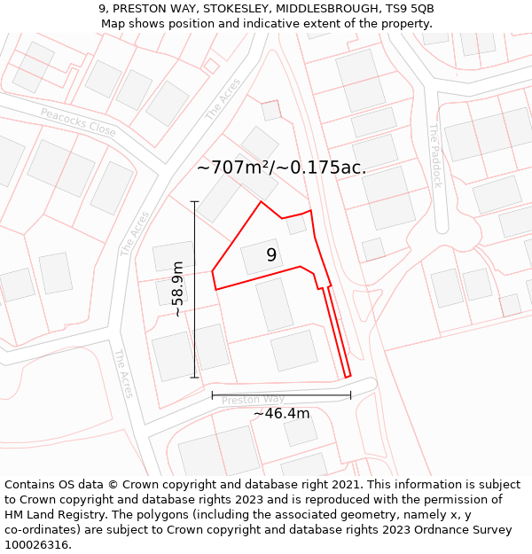 9, PRESTON WAY, STOKESLEY, MIDDLESBROUGH, TS9 5QB: Plot and title map