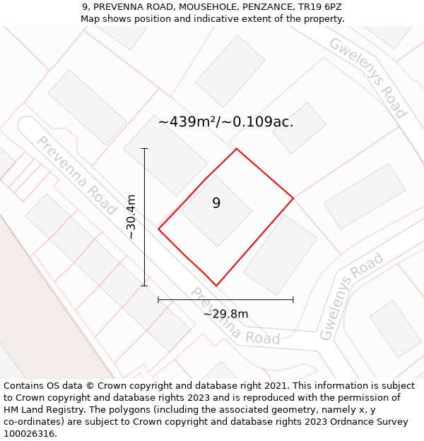 9, PREVENNA ROAD, MOUSEHOLE, PENZANCE, TR19 6PZ: Plot and title map