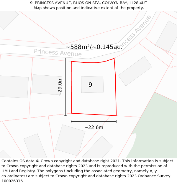 9, PRINCESS AVENUE, RHOS ON SEA, COLWYN BAY, LL28 4UT: Plot and title map