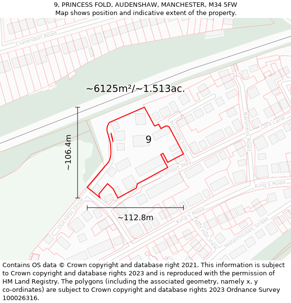 9, PRINCESS FOLD, AUDENSHAW, MANCHESTER, M34 5FW: Plot and title map