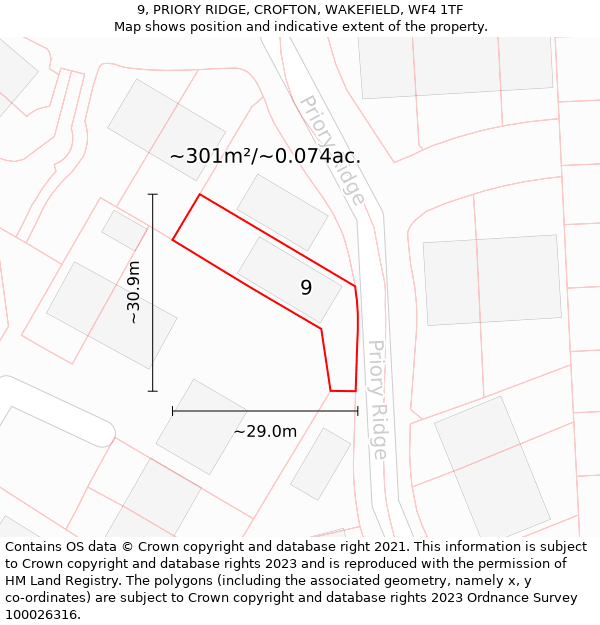 9, PRIORY RIDGE, CROFTON, WAKEFIELD, WF4 1TF: Plot and title map