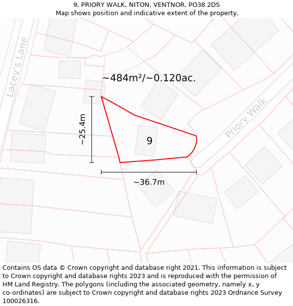 9, PRIORY WALK, NITON, VENTNOR, PO38 2DS: Plot and title map