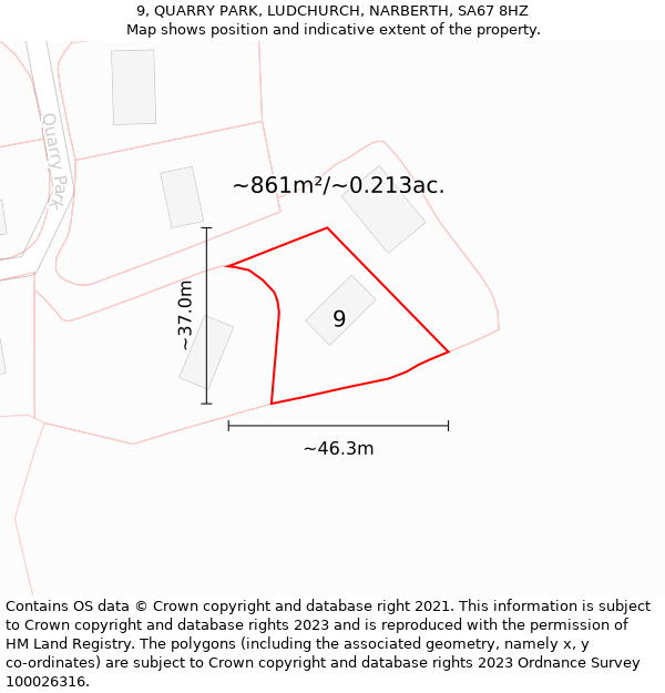 9, QUARRY PARK, LUDCHURCH, NARBERTH, SA67 8HZ: Plot and title map