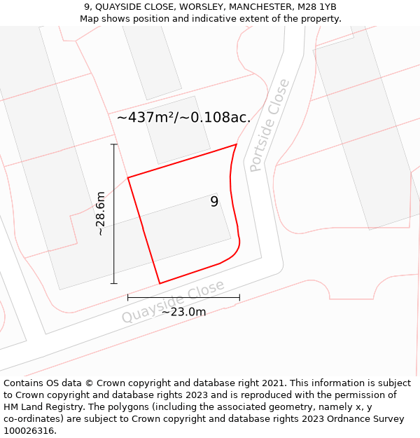 9, QUAYSIDE CLOSE, WORSLEY, MANCHESTER, M28 1YB: Plot and title map