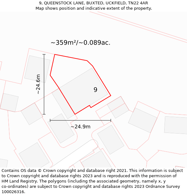 9, QUEENSTOCK LANE, BUXTED, UCKFIELD, TN22 4AR: Plot and title map