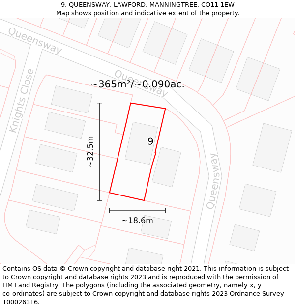 9, QUEENSWAY, LAWFORD, MANNINGTREE, CO11 1EW: Plot and title map