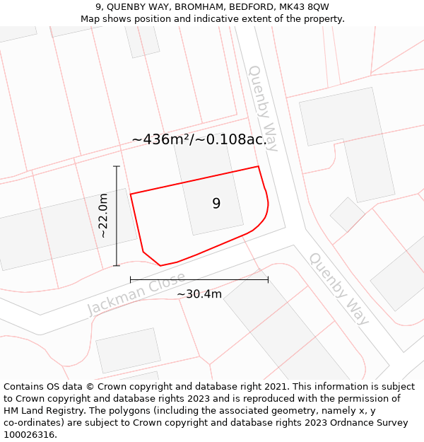 9, QUENBY WAY, BROMHAM, BEDFORD, MK43 8QW: Plot and title map