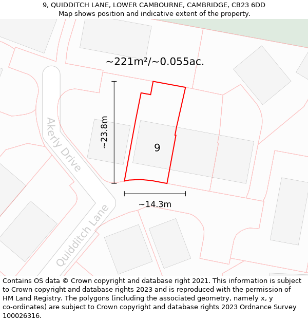 9, QUIDDITCH LANE, LOWER CAMBOURNE, CAMBRIDGE, CB23 6DD: Plot and title map