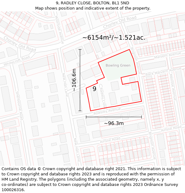 9, RADLEY CLOSE, BOLTON, BL1 5ND: Plot and title map
